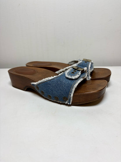 W Shoe Size 9 Re/Done & Dr. Scholls Brown, Blue Wood Women's Pre-owned Clogs