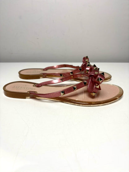 Valentino Garavani Rockstud Jelly Glitter Sparkle Pink PVC Size 39 Sandals