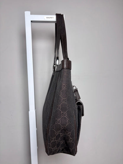 Women's Gucci GG Pocket Monogram Vintage Nylon, Leather Pre-owned Tote