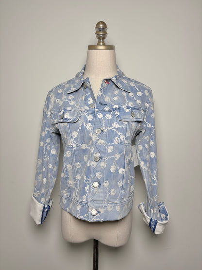Women Size 6 Ralph Lauren Black Label Mid Indigo (Blue) Flowers Denim Jacket