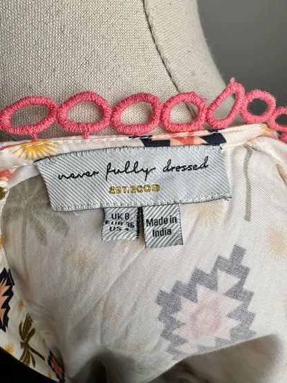 Women Size 4 Never Fully Dressed Off-white Print 100% Cotton Pre-owned Dress