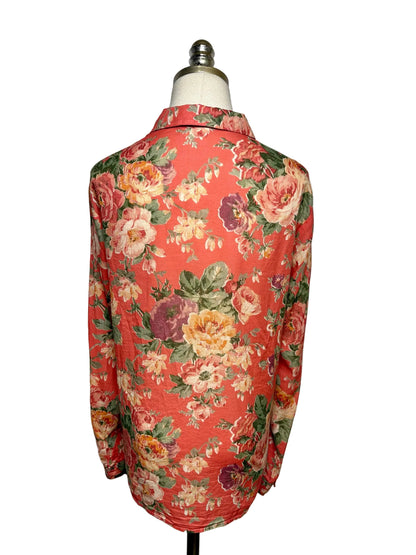 Women Size 42 Sézane Orange & Red Floral Print Pure Cotton Pre-Owned Button-Down Shirt