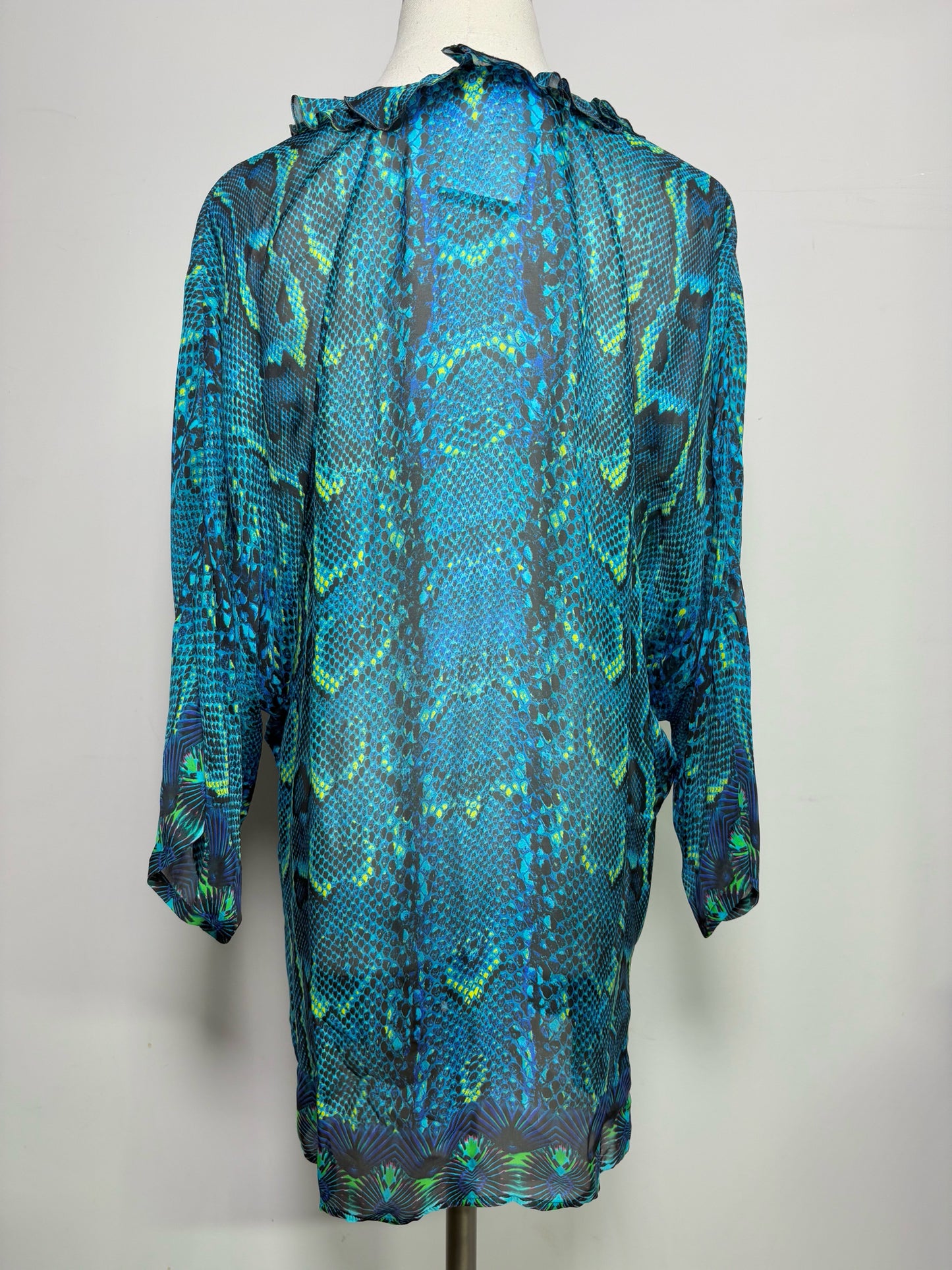 Women Size 48 (10, US) Roberto Cavalli Turquoise Snakeskin Print Blouse