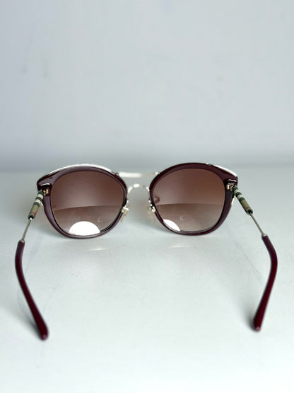 Burberry B4251-Q Cat Eye Women's Pre-owned Burgundy Acetate, Metal Sunglasses