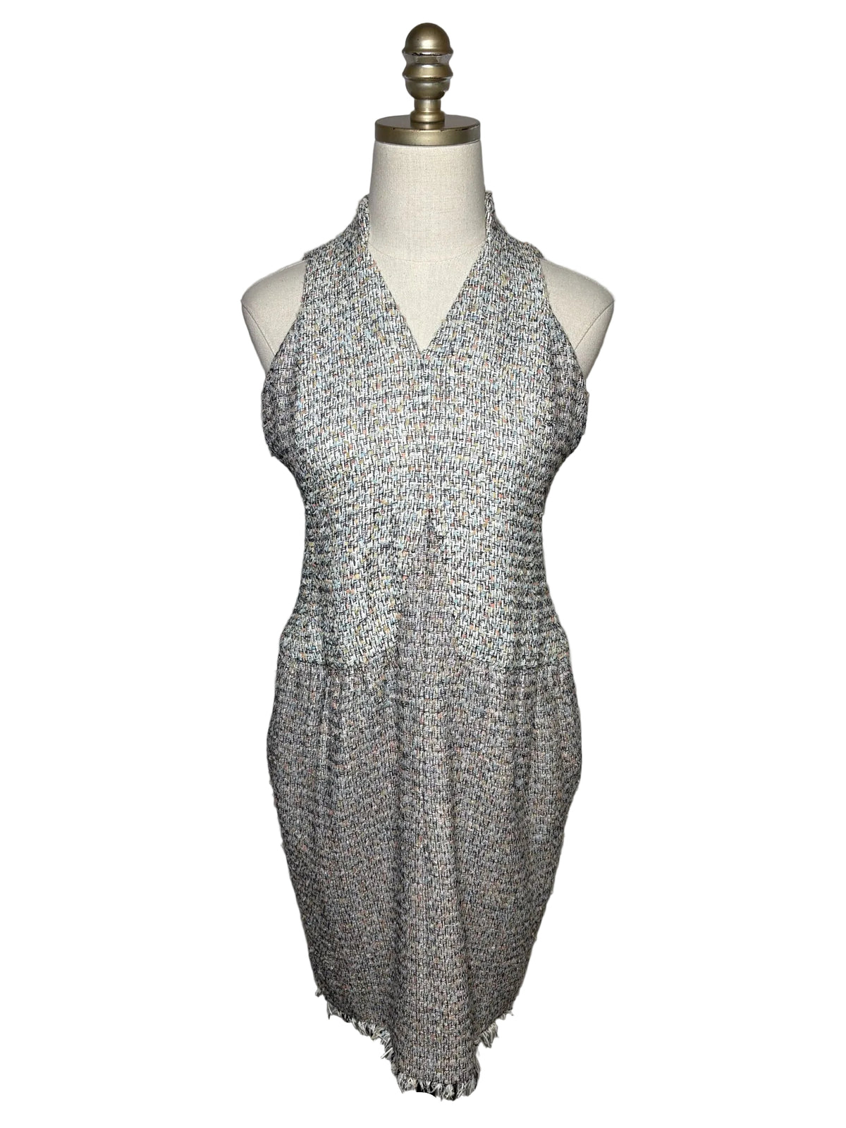 Cream and multi-color tweed dress