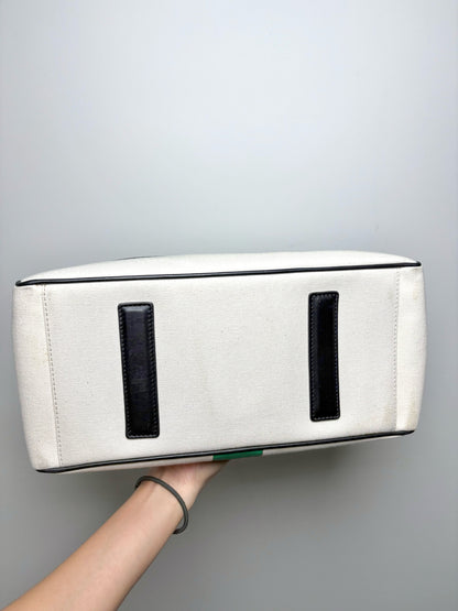 Tibi x Myriam Schaefer Colorblock Leather, Canvas Natural, Blue, Green Purse