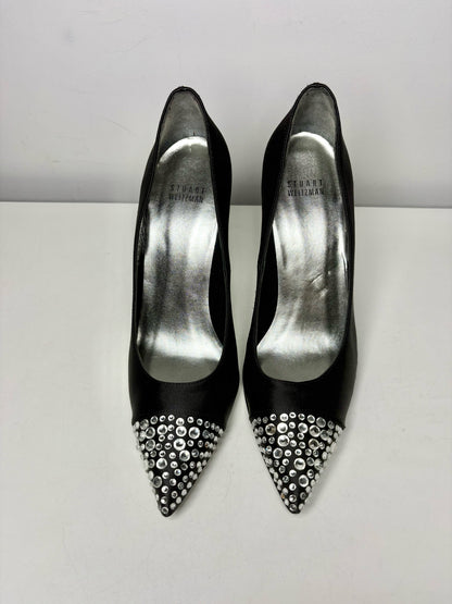 W Shoe Size 8.5 Stuart Weitzman Black Satin Pre-owned Heels