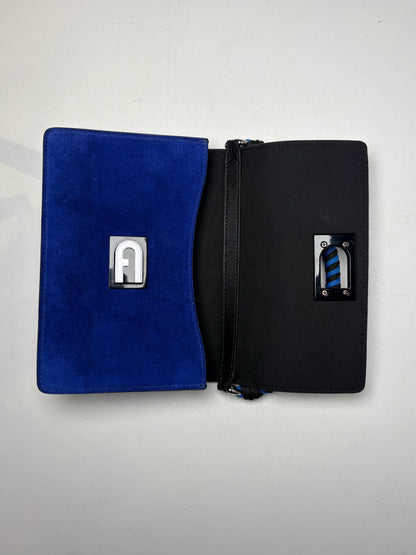 Women's Rare Furla 1927 Soft Cobalt Blue Suede Pre-Owned Mini Crossbody Purse