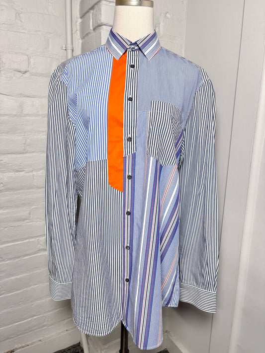 Women Size 39 (L, US) Joseph Blue, White Striped Shirt