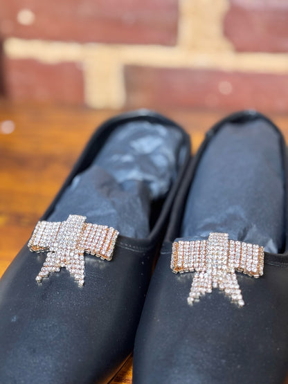 W Shoe Size 9 Freda Salvador Black Crystal Bow Pre-owned, NWT Flats