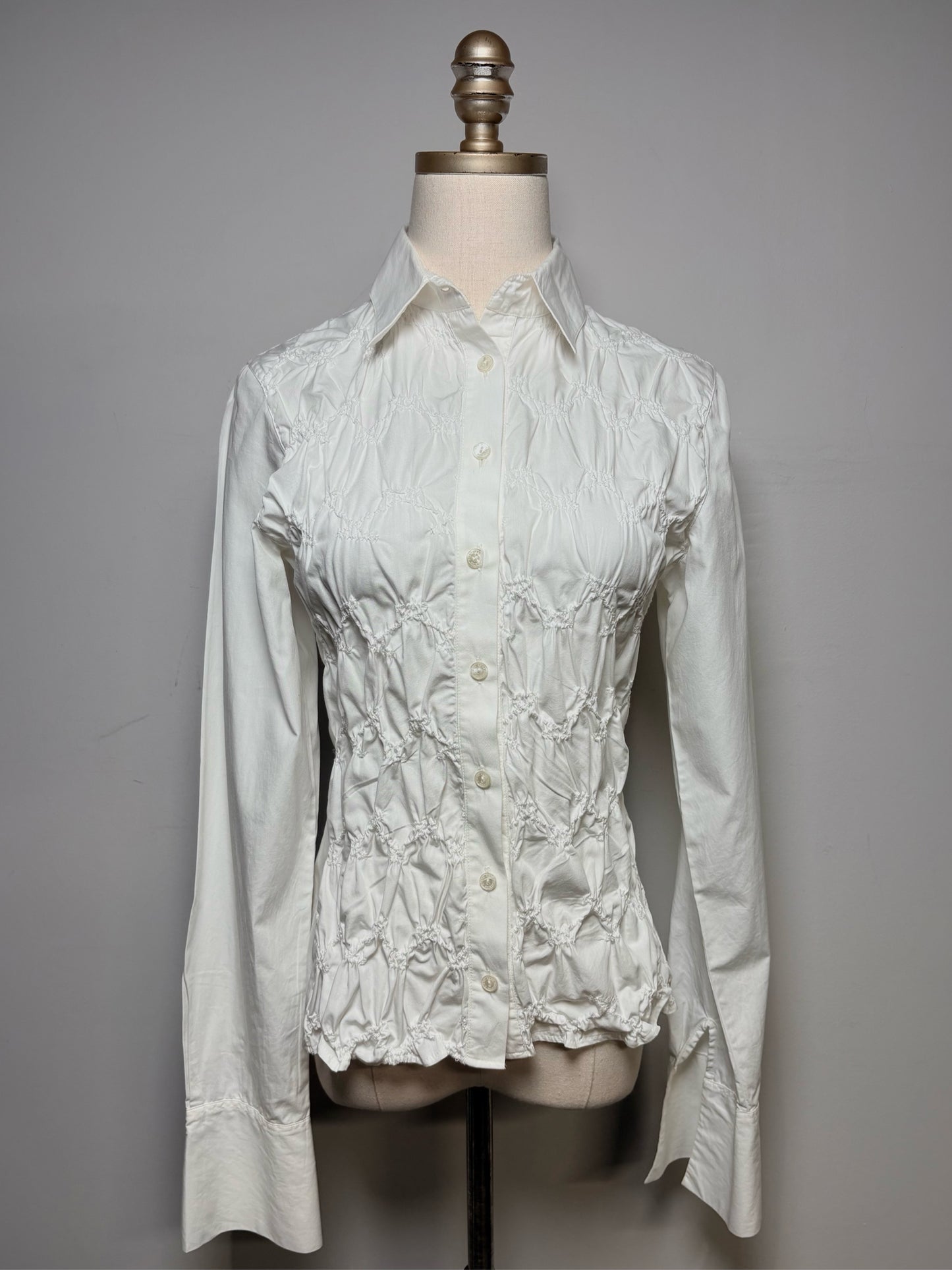 Women Size 2 Anne Fontaine White Pintuck Pure Cotton Pre-Owned Fitted Shirt