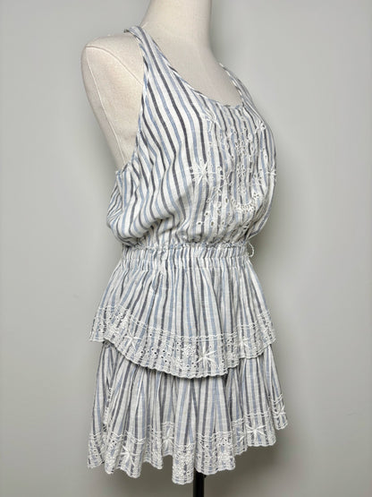 Women Size M LoveShackFancy Blue, white, gray Stripe Cotton Dress