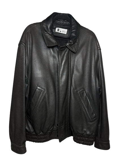 Men Size 54 IT (US 44 / XL Est.) Roberto Pierguidi Black Pebble Leather Vintage Rare Pre-Owned Bomber Jacket
