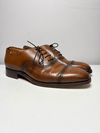 Men's Ralph Lauren Purple Label Tan Burnished Calfskin Pre-Owned Denver Dress Shoes