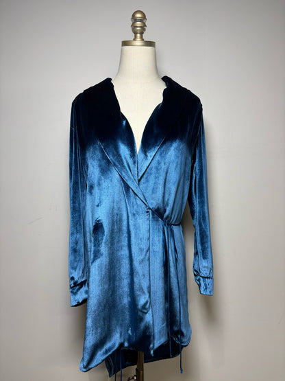 Women Size 2 Michelle Mason Blue Velvet Silk Blend Pre-Owned Long Cardigan