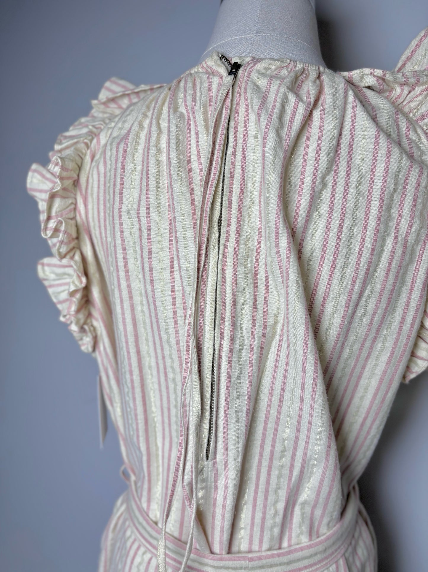 Women Size 8 Ulla Johnson Simka Cream Stripe Pre-owned Cotton Blend Jumpsuit