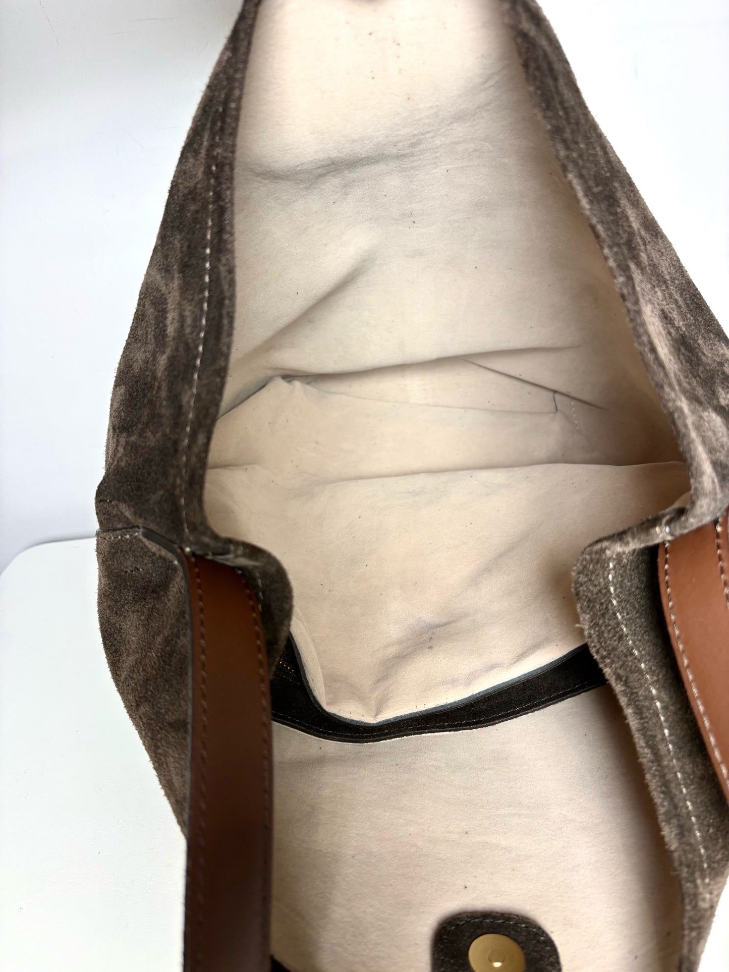 Simons Brown Suede Leather Shoulder Bucket Bag Pre-owned