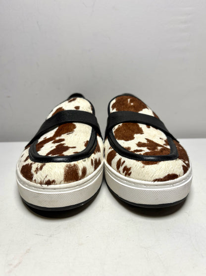 Women's Shoe Size 9.5 Donald J. Pliner Richiieeh Brown & Cream Cow Print Calf Hair NWT Pre-Owned Slip-Ons