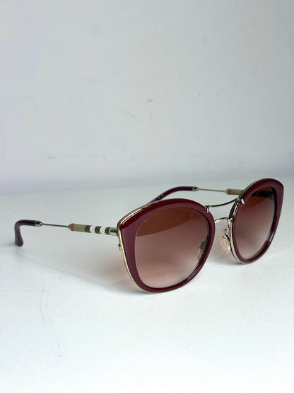 Burberry B4251-Q Cat Eye Women's Pre-owned Burgundy Acetate, Metal Sunglasses