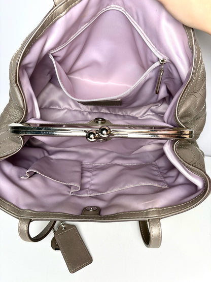 Coach Gunmetal Silver Stitched Logo Vintage Satin-Lined Pre-owned Women's Purse