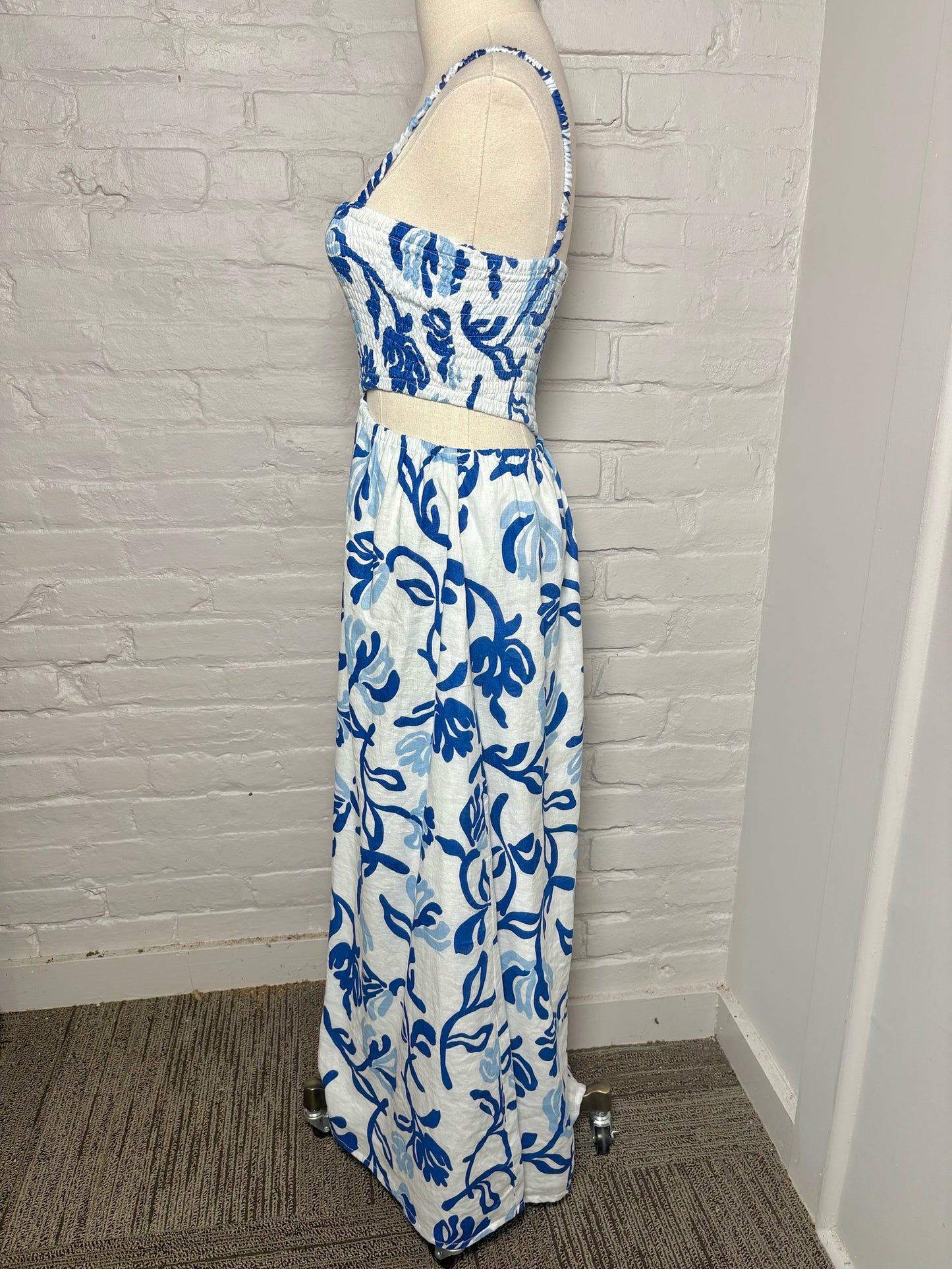 Women Size S Faithfull the Brand White Print Linen Cutout Dress