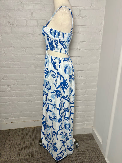 Women Size S Faithfull the Brand White Print Linen Cutout Dress