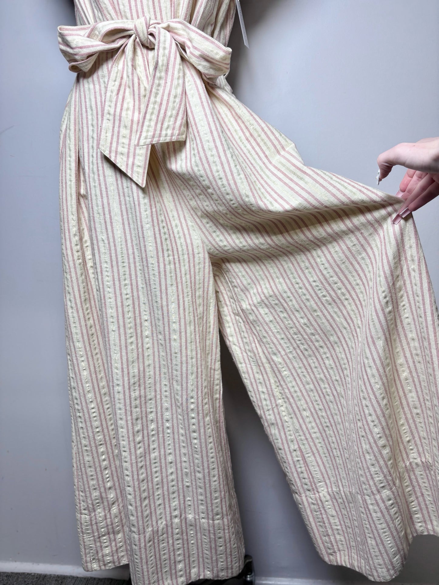 Women Size 8 Ulla Johnson Simka Cream Stripe Pre-owned Cotton Blend Jumpsuit