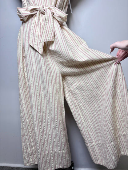 Women Size 8 Ulla Johnson Simka Cream Stripe Pre-owned Cotton Blend Jumpsuit