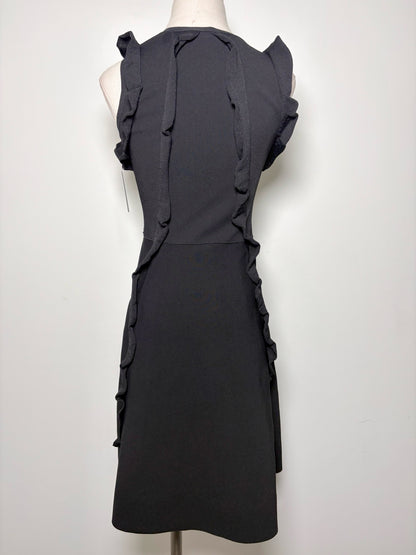Women Size S Valentino Spa Black, Stretch Knit, Ruffles Sleeves Midi Dress