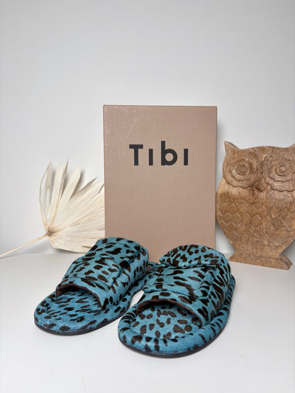 W Shoe Size 38 (7.5) Tibi Black, Turquoise Calf Hair NWT Slip-ons