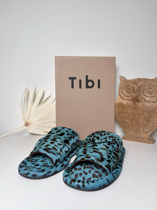 W Shoe Size 38 (7.5) Tibi Black, Turquoise Calf Hair NWT Slip-ons