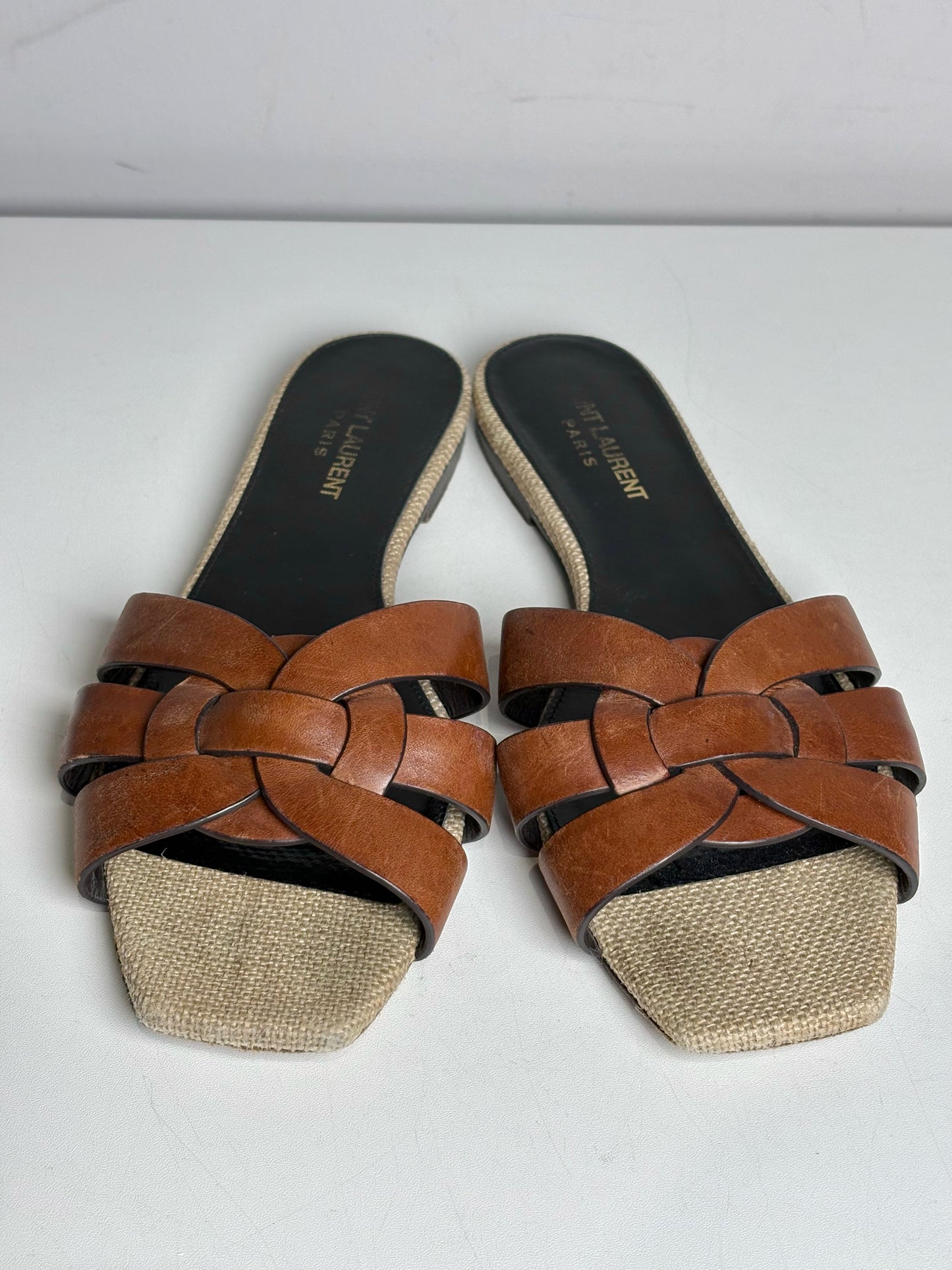 W Shoe Size 38.5 Saint Laurent Brown Leather Calf Women's Pre-owned Sandals