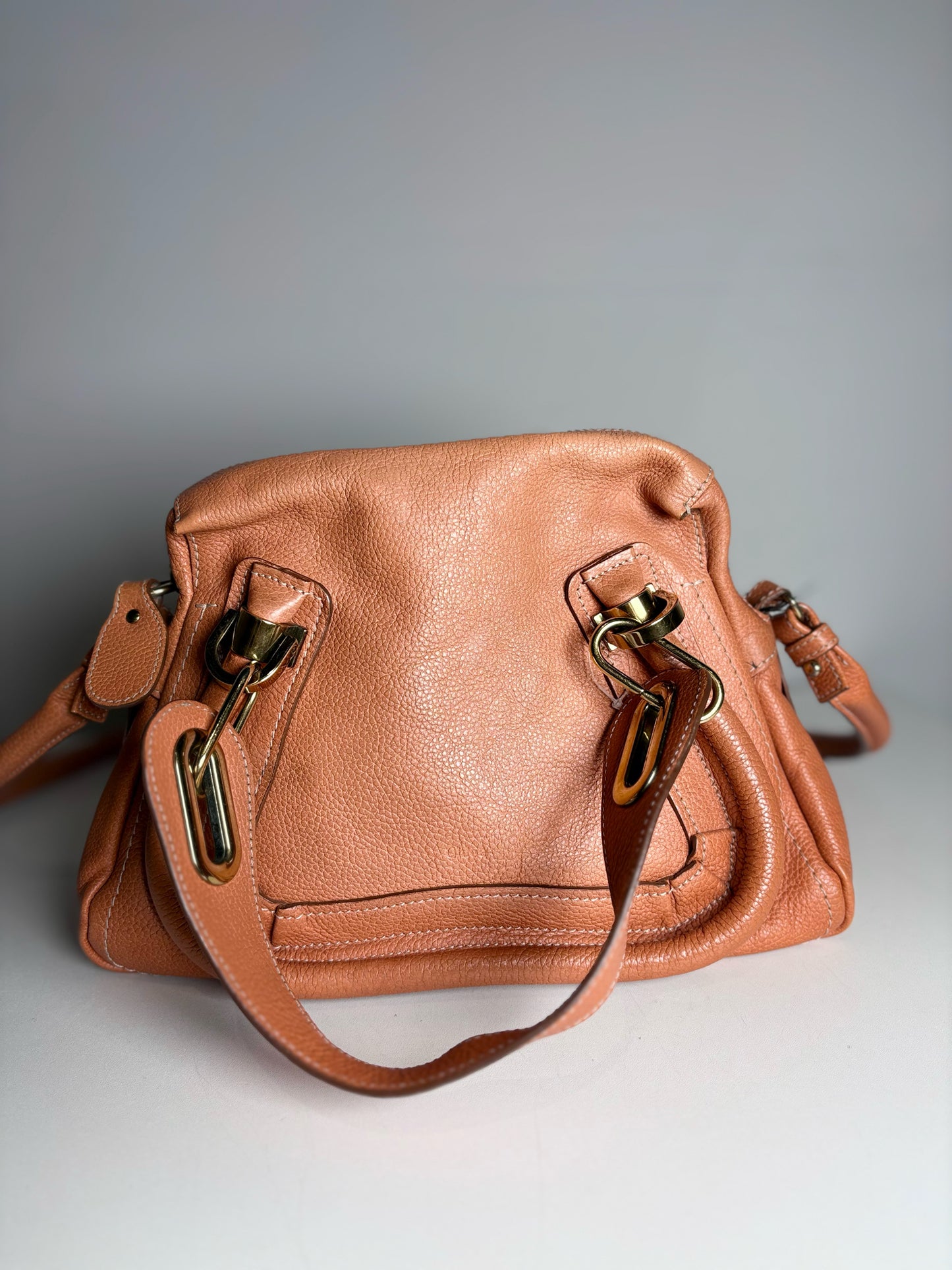 Chloe Paratay Small Roll Top Leather Satchel Orange Pre-owned Bag