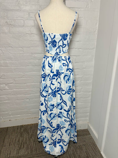 Women Size S Faithfull the Brand White Print Linen Cutout Dress
