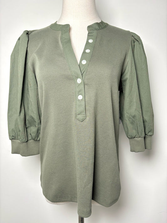 Women Size L Veronica Beard Army Green Solid Pima Cotton, Spandex NWT Shirt