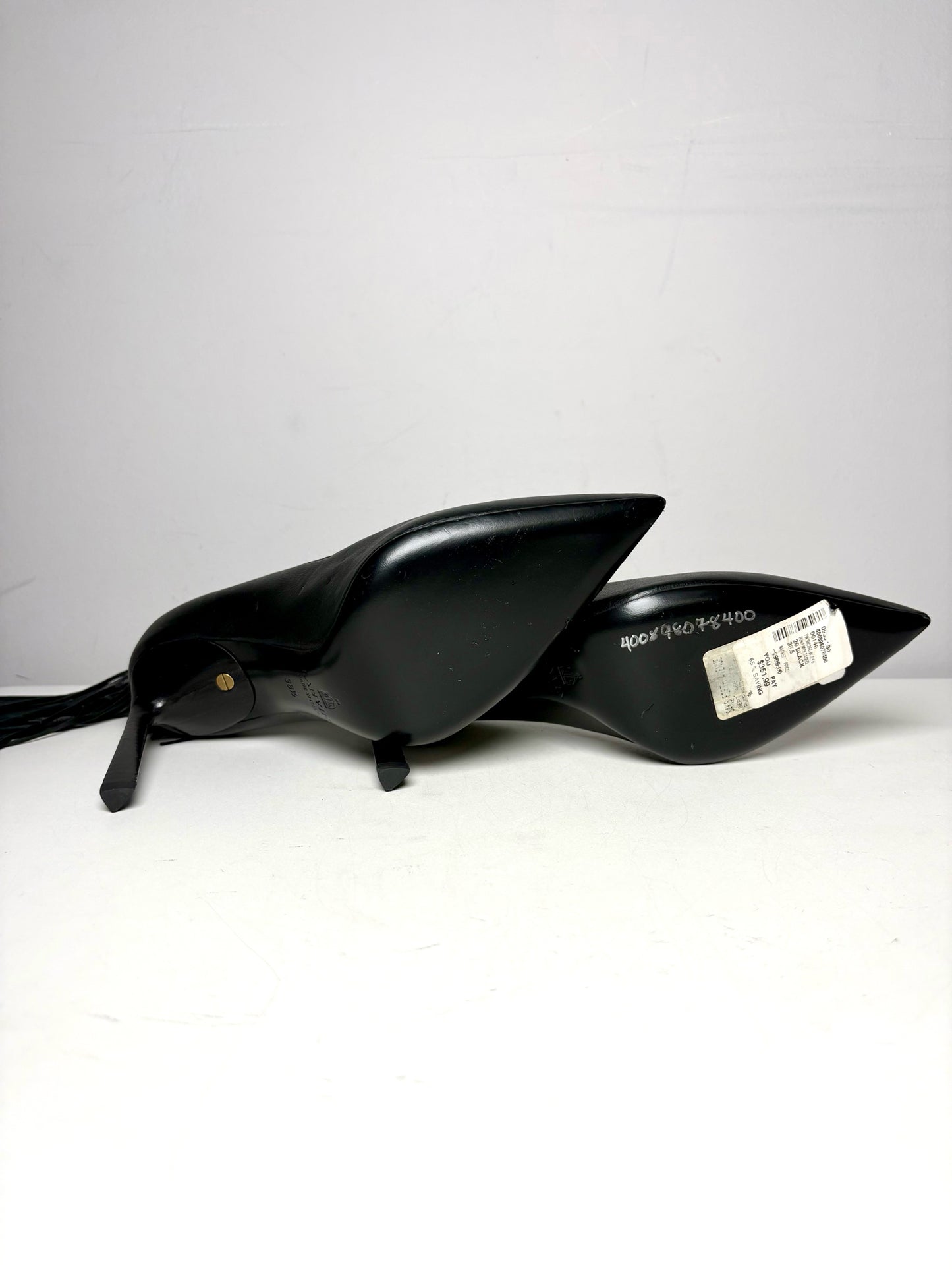 W Shoe Size 38.5 (8.5 US) Lanvin Ankle Tassel Black Leather Pre-owned Heels