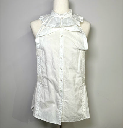 Women Size S Yves Saint Laurent White Solid Cotton Sleeveless Blouse
