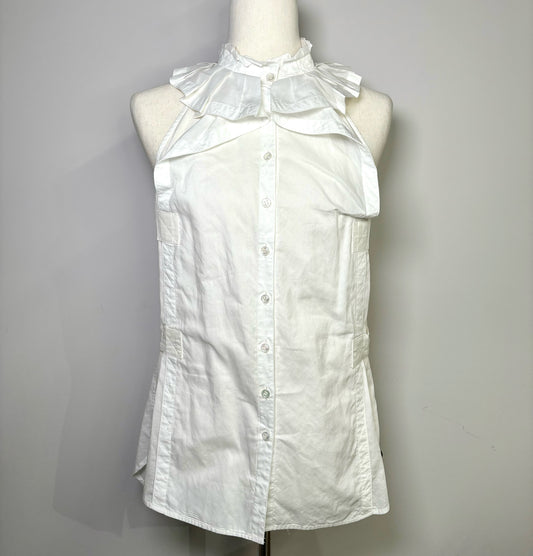 Women Size S Yves Saint Laurent White Solid Cotton Sleeveless Blouse