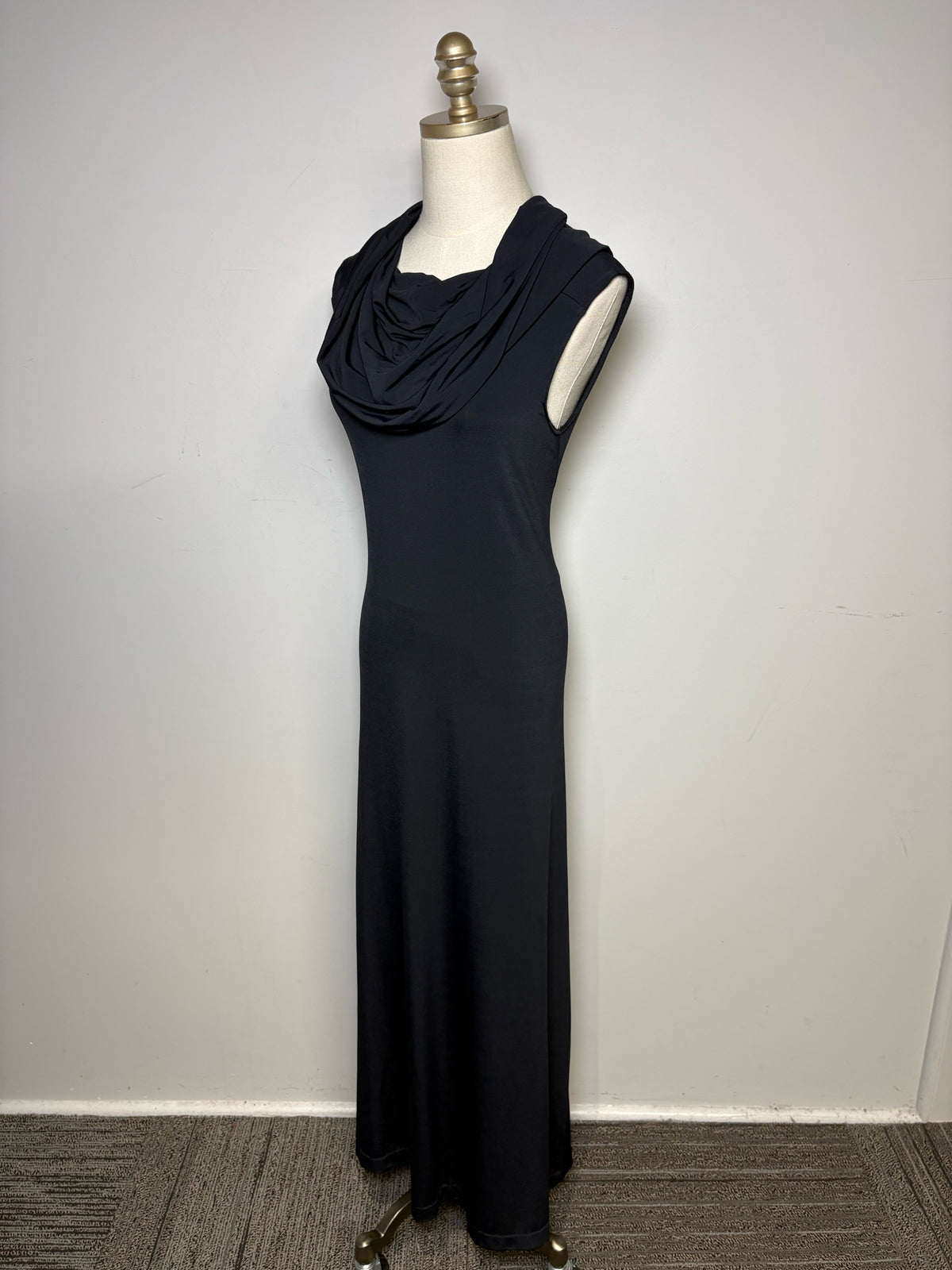 Women's Size S Issey Miyake Black Cowl Neck Rare Vintage 1990s Pre-Owned Floor-Length Dress