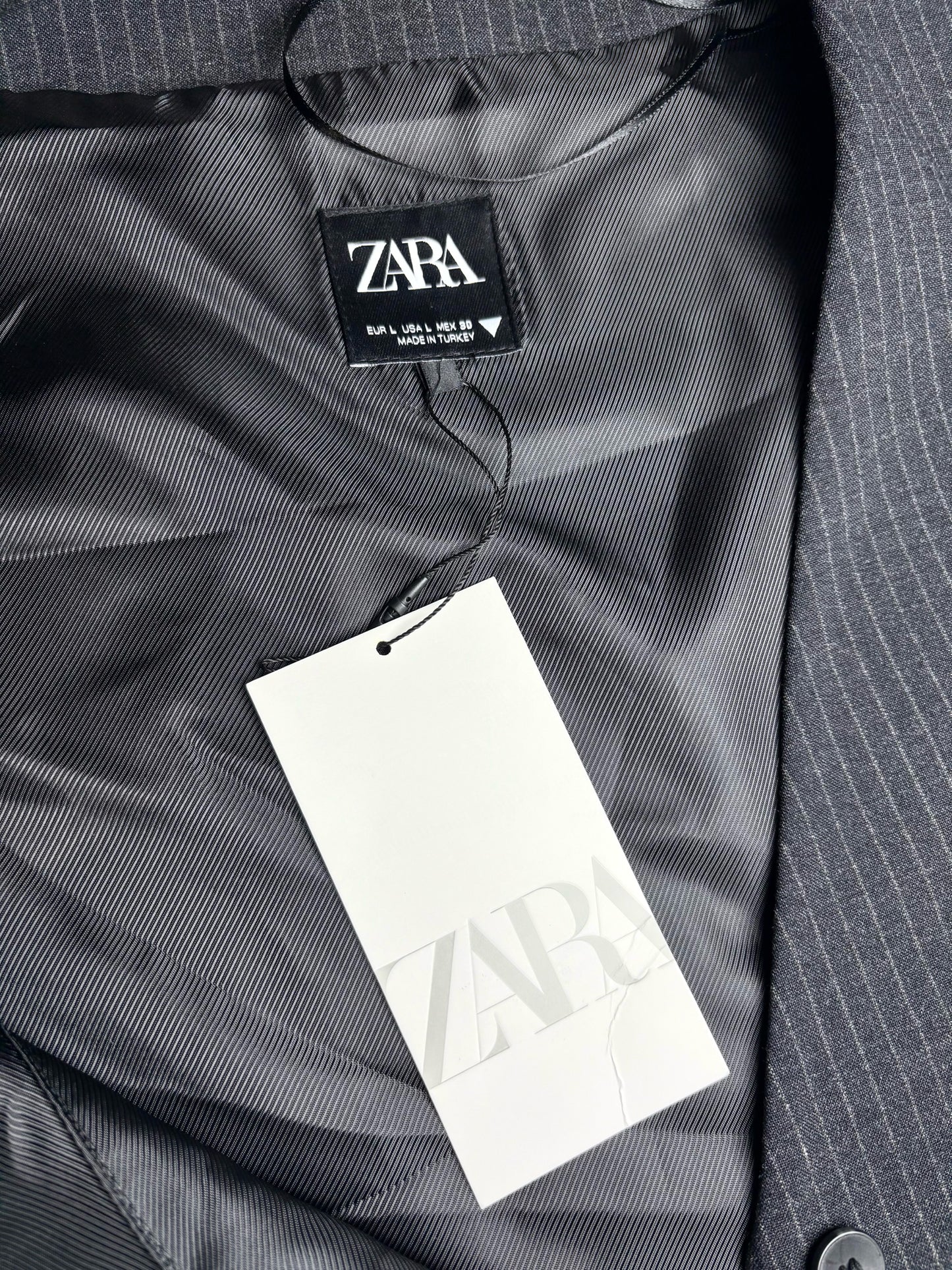 Women's Size L ZARA Charcoal Pinstripe Polyester Viscose NWT Pre-Owned Vest