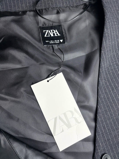 Women's Size L ZARA Charcoal Pinstripe Polyester Viscose NWT Pre-Owned Vest