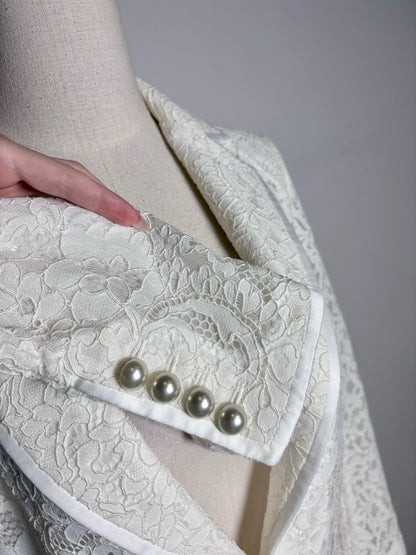 Women Size 0 Alice + Olivia Cream Lace Nylon Pearl Button Pre-owned Blazer