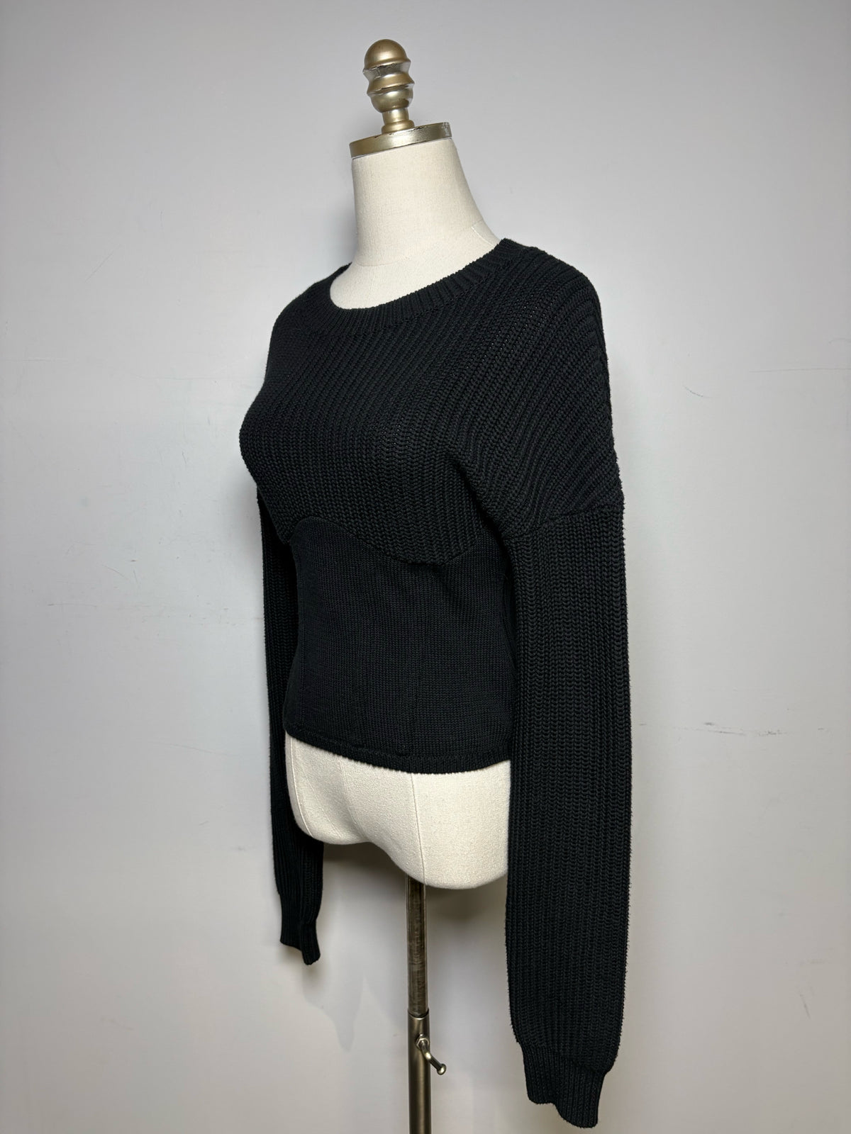 Women's Size S RtA Black Cotton Chunky Knit Corset Zip-Up Pre-Owned Sweater