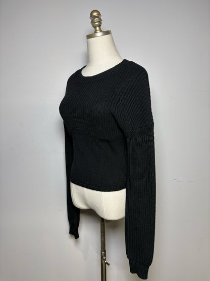 Women's Size S RtA Black Cotton Chunky Knit Corset Zip-Up Pre-Owned Sweater