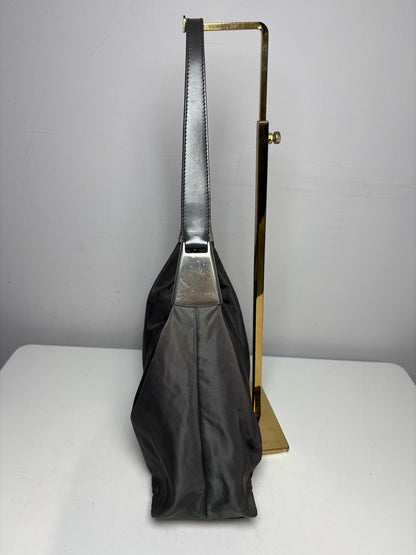 Women's Prada Tessuto Spazzolato Gray Nylon Leather Vintage Y2K Rare Pre-Owned Small Purse