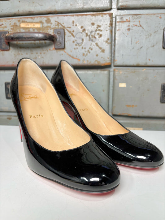 W Shoe Size 38 Christian Louboutin Black Leather Patent Heels