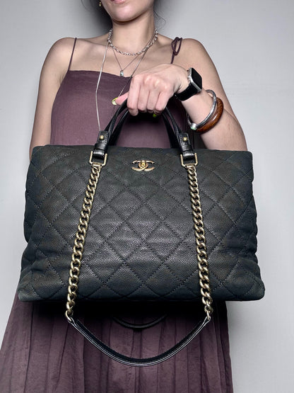 Leather Chanel Quilted Vintage Pre-owned Black Large Purse