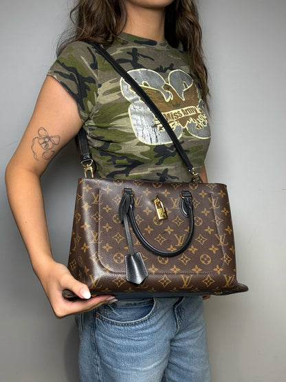 Women's Louis Vuitton Monogram Flower Brown & Black Pre-Owned Small Tote Crossbody Purse