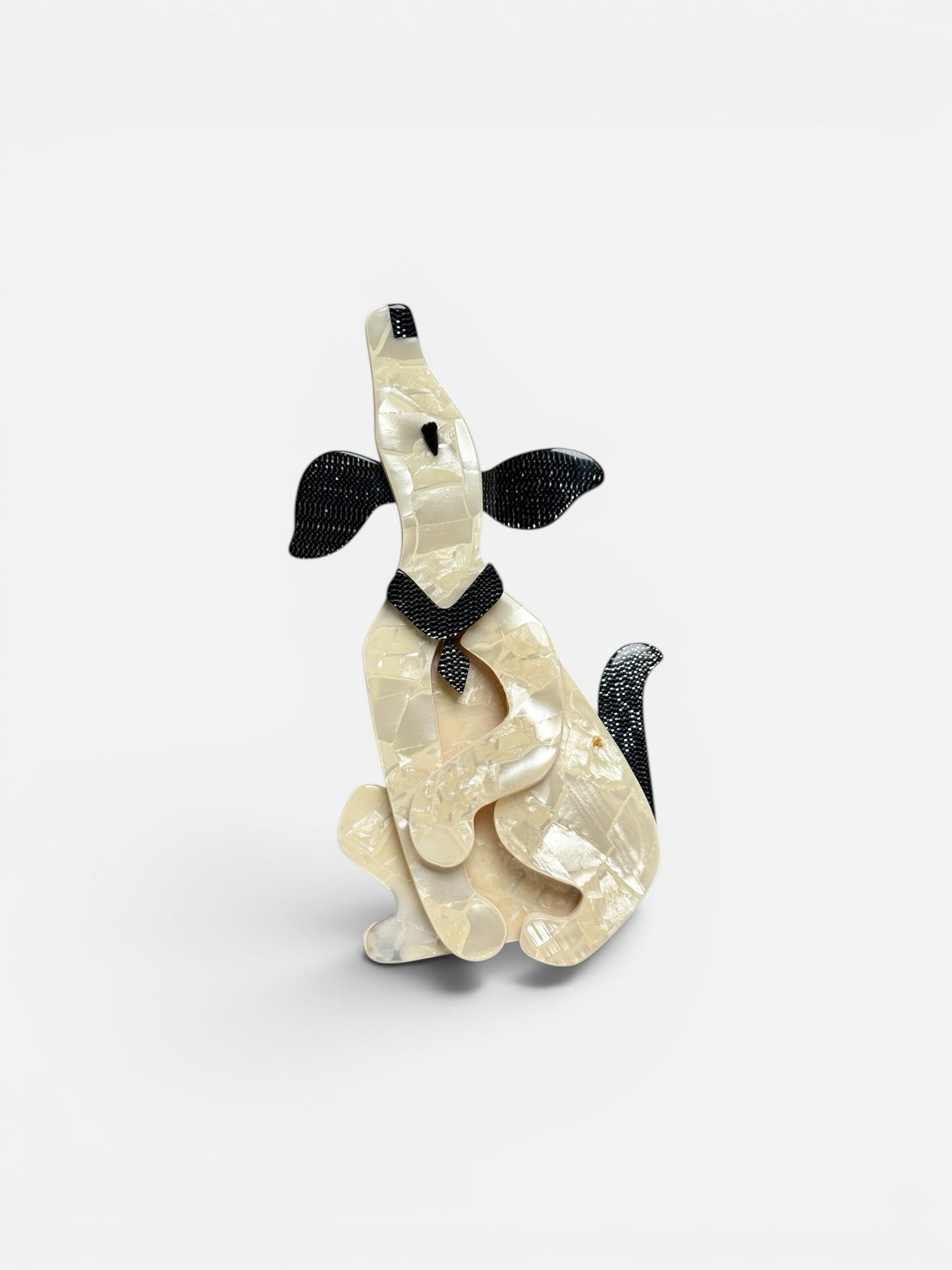 Beige, Black Lea Stein Vintage Howling Dog Pearly Beige, Black Pre-owned Pendant