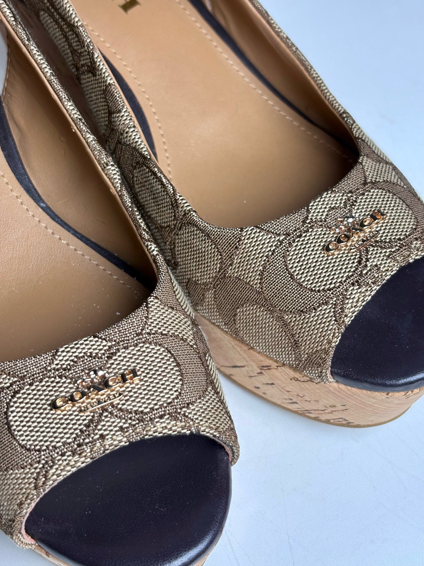 W Shoe Size 6.5 Coach Brown Canvas Cowhide Women's NWOT Wedges